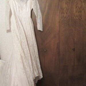 1954 Elegant White Lace Wedding Dress